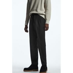 COS Twill Chino Pants Mens 36 Tapered Cotton Black Pleated Trousers Meas: 34x29